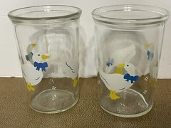 Bama Jelly Jars 2 Glasses Barnyard Animals Geese Goose 10oz Juice Glass Vintage