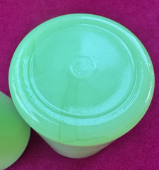 2 Vintage McKee Jadeite Uranium Glass Green Tumblers Straight Side Glows 3.75″