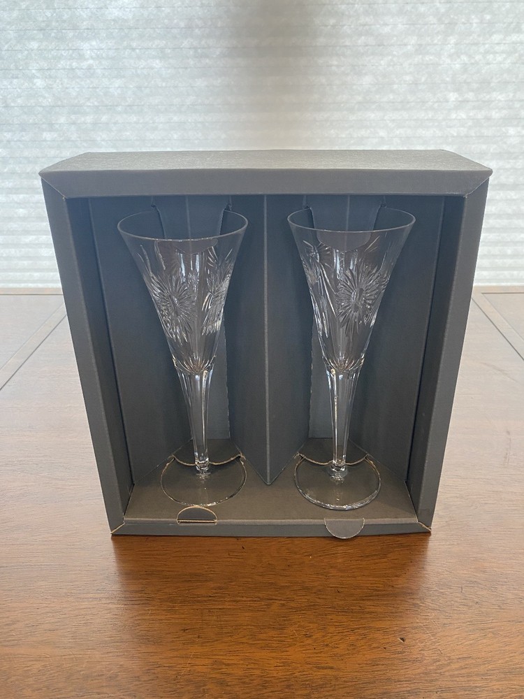 VTG WATERFORD Millennium Collection Crystal Toasting Flutes W/BOX 9.25″H SIGNED
