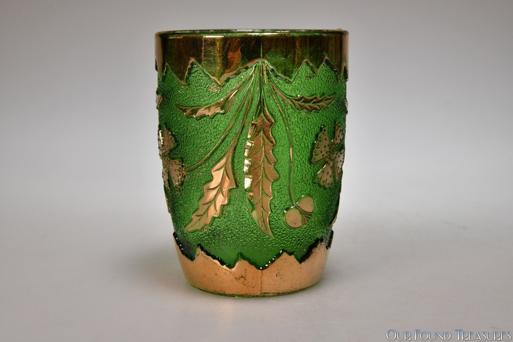 c 1899 No 15065 DELAWARE United States Glass GREEN w/GOLD 4” H Tumbler