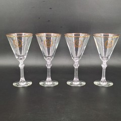 Set of 4 G Monogram Glass Water Goblet 7.75″ Tall Gold Trim