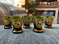 Bohemian liqueur glasses (5) with floral and gold. Free Shipping