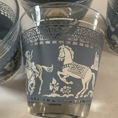 MCM Hazel Atlas Blue White Cocktail Glasses Low Ball Set Of 5 Arabian Knight 6oz