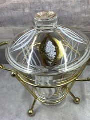 Fred Press Ice Bucket Candy Jar Glass with Brass Handled Caddie Holder & Lid