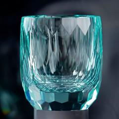 Green Crystal Glass Rocks Whiskey Glasses Old Fashioned Glass Cut Diamonds 8oz