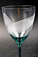 CZECH REPUBLIC CRYSTAL Aqua Wine Glass Etched Lines Set/2 Drinkware New