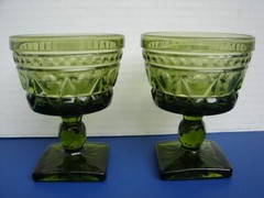 2 VTG 1970’s Indiana Colony Park Lane Green 4 1/4″ Dessert Cups Pressed Glass