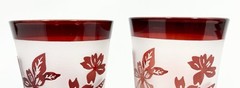 Bohemian Ruby Red Cut to Clear Vodka Sake Small Glass Tumblers 4 oz 4″ Vtg Set 2