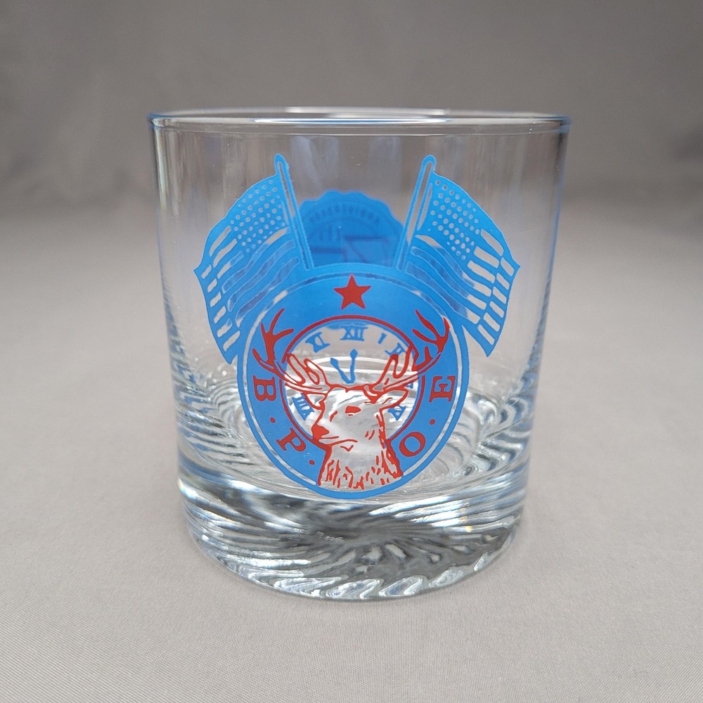 Vintage BPOE Elks 75th Anniversary Woodland 1299 Clear Rocks Glass 1988 Barware