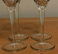 Lot Of 4 Vintage Romanian Crystal Wine Glasses,etched Roses W/Gold Accent