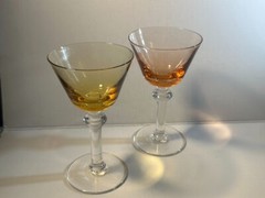 Glassware set of 2 Cordial Drink Glasses 5.5 inches tall. 2 different colors.