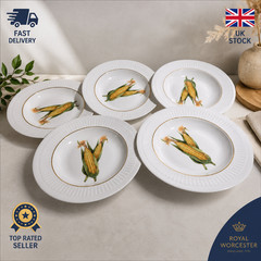 Royal Worcester Evesham Gold Sweetcorn Dessert Bowls x5 Corn on Cob England