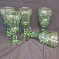 Heavy Primative Green Glass Goblets With Mold lines and Bubbles in the glass