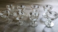 Set of 8 Vintage Libbey Golden Foliage Leaf Cocktail Sherbet Glasses Vintage