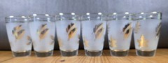 Vintage Frosted Gold Leaf Tumblers Set 6 MCM Barware Juice Glasses