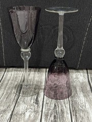 VTG Amethyst Optic Swirl Wine Glasses Bubble Stem Set Of 2 In MINT CONDITION