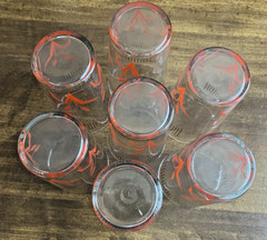 7 – Federal Glass -MCM Red Cattail & Gold Trim Tumblers Drinking Glasses 12 oz