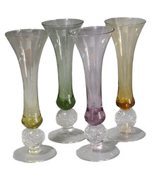 Vintage Boho-Chic Four Art Glass Multicolored Cordial Glasses Ice Ball Base 7»
