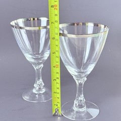 VTG Fostoria Platinum Ring Rim Crystal Martini Bar Glass MCM Set 2 Wedding Gift