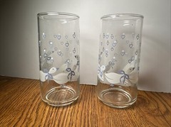 2 Vtg Libbey Drinking Glasses Country White Goose Geese Duck Blue Ribbon Bow