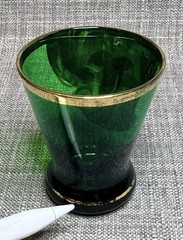 Murano Emerald Green Cordial Glass Gold Gilding and Enamel Flowers 5 pc Set