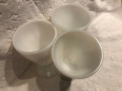 Vintage Hazel-Atlas ’38 3 Starlite Opal White Tall Opalescent Ball-Stem Glasses
