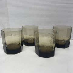 Set of 4 Vintage Libbey Tawny Brown Glassware Rocks Juice Glasses 3.5inch 10oz