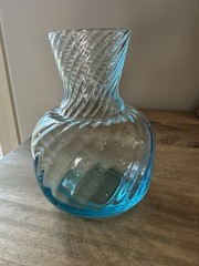 Vintage Light Blue Swirl Glass Carafe Or Vase 6”T