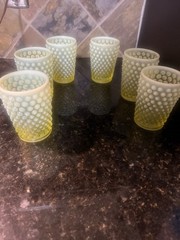 Vintage Fenton Topaz Uranium Hobnail Opalescent Glass, Set Of 6 Tumbler Glasses