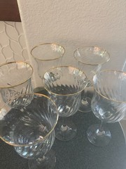 CircleWare Crystal Gold Rim Swirl Optic Set Of 6 Water Goblets 7 7/8 In.