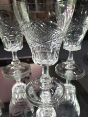(7) WATER glasses Goblets Crystal, antique cut diamond crosshatch & fans