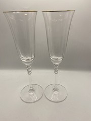 Mikasa Sonata Gold Champagne Flutes 9” Pair Vintage Crystal Stemware Elegant