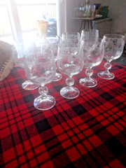 8 Set Bohemia Crystal Etched Wine Glasses Cascade Faceted Claudia Ball Stem