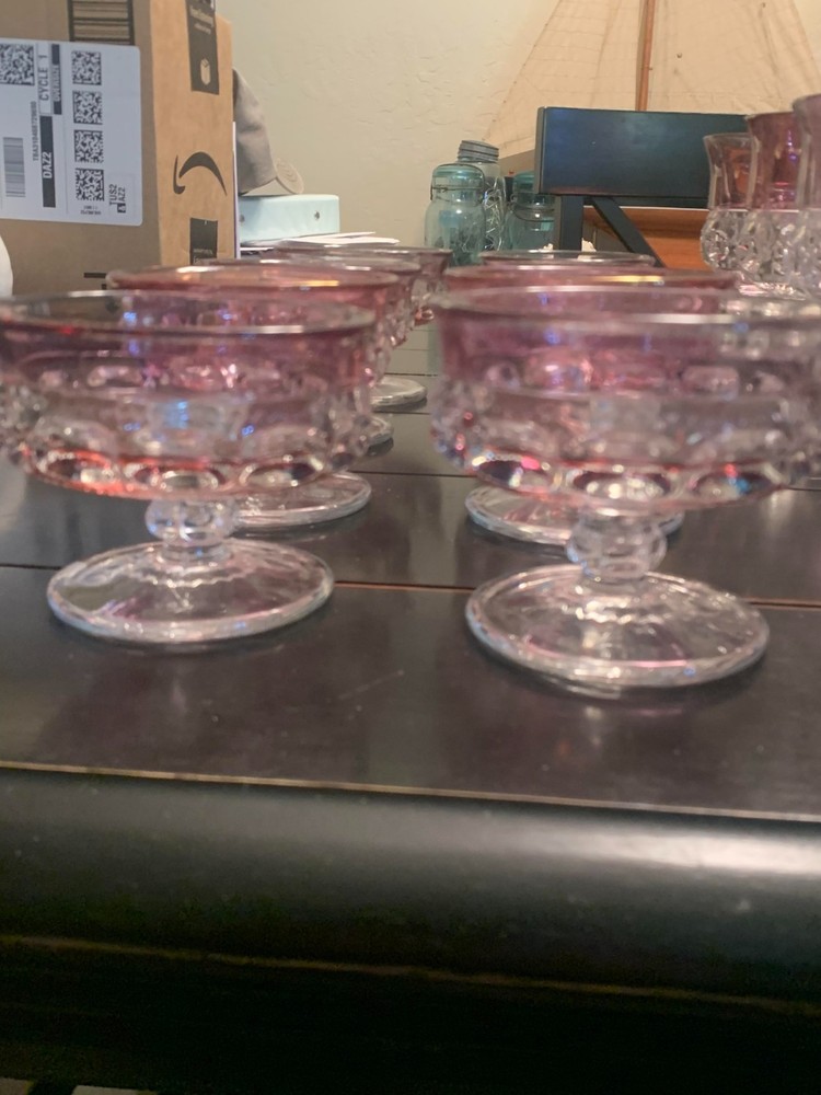Vintage Tiffin Kings Crown Cranberry Thumbprint Sherbert Stemmed Glasses