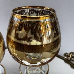 Interglass Elegant Scroll 24 kt Gold Brandy Cognac Snifter Glass 5” Set/3 Italy