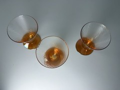 Vintage Carnival Glass Sherbet Glasses Set 3 Marigold Foot Optic Swirl Cocktail