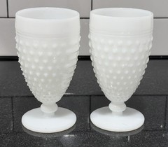 Fenton White Milk Glass Vintage Lot 2 Hobnail Footed Goblets Glasses 4×6 MCM