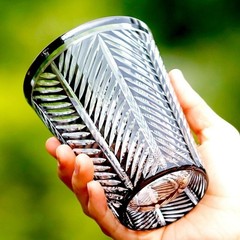 Edo Kiriko Hand Cut To Clear Crystal Glasses For Whiskey Vodka Water 10oz Black