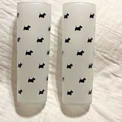 2 Vintage Black Scotty Dog Highball Frosted Drink White 7in Tall Tumblers
