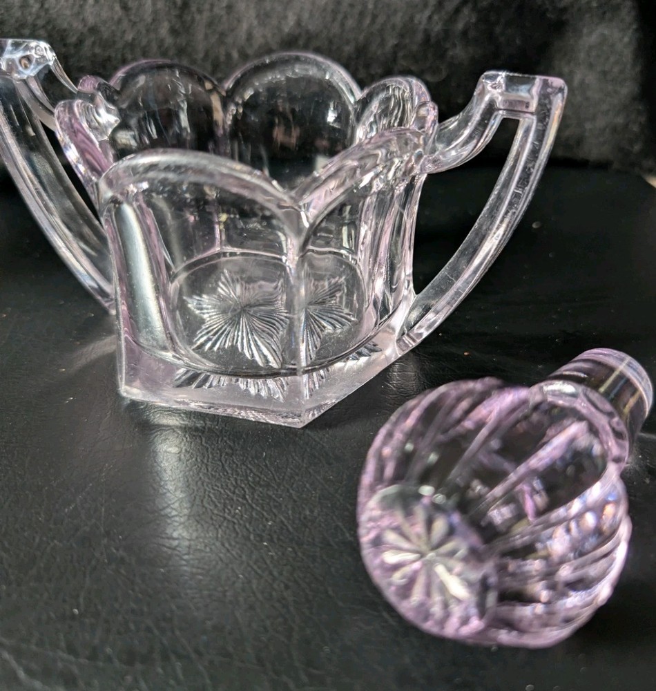 Antique Sun Colored Amethyst Glass Cup & Bottle Stopper Manganese Purple «Glows»