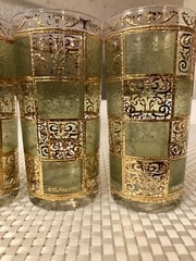 Vintage «REPLACEMENT» Signed Culver Prado Green and Gold Highball Cocktail Glass