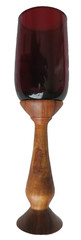 Wood Stem Ruby Red Goblet Signed Wine Glass size 8 3/4″ Tall