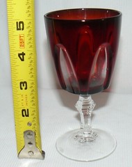 Set of 6 Wine Glasses W/ Glass Caddy Bowl Ruby Red Clear & Optic Stemmed