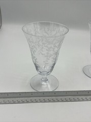 Lacy Needle Etch Optic Water Iced Tea Glass Goblet Pair 5 5/8″ Tall
