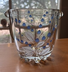 Giorgi Italy Ice Bucket And (5) Rocks Glasses Hand Painted Blue Flowers MCM