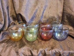 Vintage Set of 8 Federal Glass ~ Iridescent Pastel ~ Roly Poly Over The Rainbow