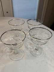 3 Vintage Silver Rim Leaf Etched Champagne Glasses France