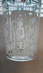 3 MCM Anchor Hocking Drinking Glasses Clear W White And Teal Paint Tea/coffe Pot