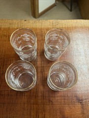 Set Of (4) Vintage Macbeth Evans Coralene Pattern Glass Tumblers W/Metallic Trim