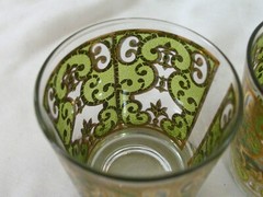 Culver 3 Lowball Rocks Whiskey Glasses Green Hollywood Regency 22k Gold